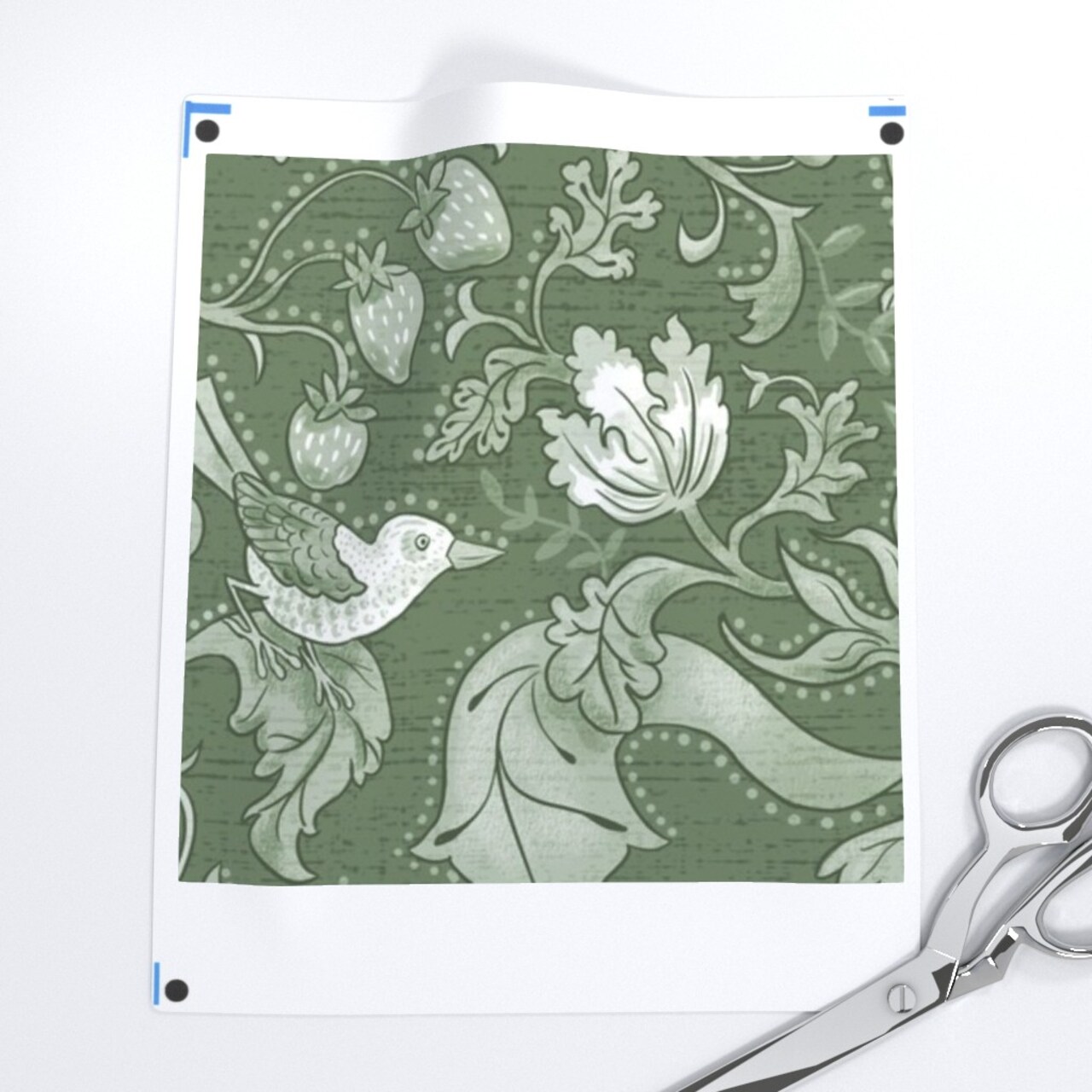 Sage Woodland Damask Rabbits Flowers Birds Victorian Cottage English Monochrome Arts And Crafts Cottagecore Countryside Forest Custom Printed Fabric by Spoonflower Various Fabrics by the Yard or Fat Quarter
